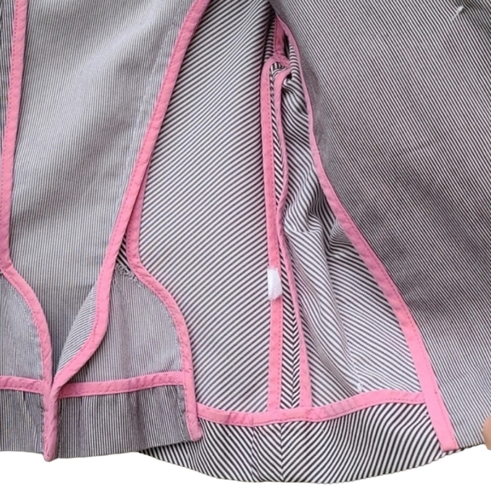 DIANE VON FURSTENBERG DVF Pinstriped Peplum Blazer 6 M Crop Jacket Seersucker - Picture 13 of 16